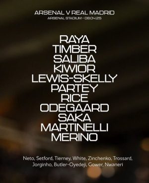 Arsenal presenta su 11 inicial para enfrentar al Real Madrid Arsenal