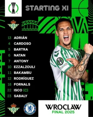 Betis y Chelsea confirman sus onces para la gran final de la Conference League Betis